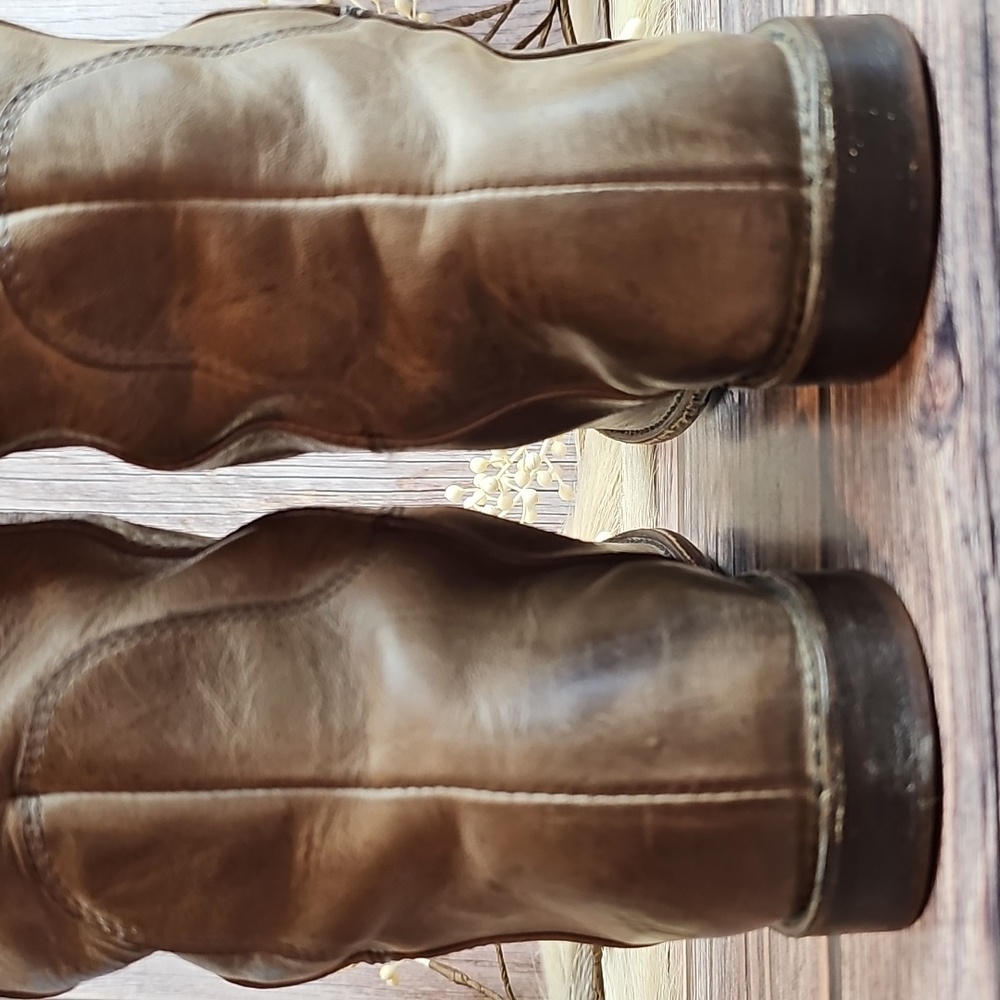FRYE PAIGE TAUPE LEATHER TALL RIDING BOOTS - Picture 5 of 15